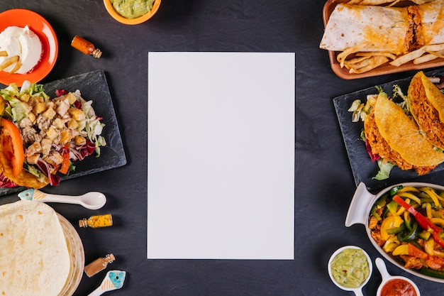 Free photo paper sheet among mexican food