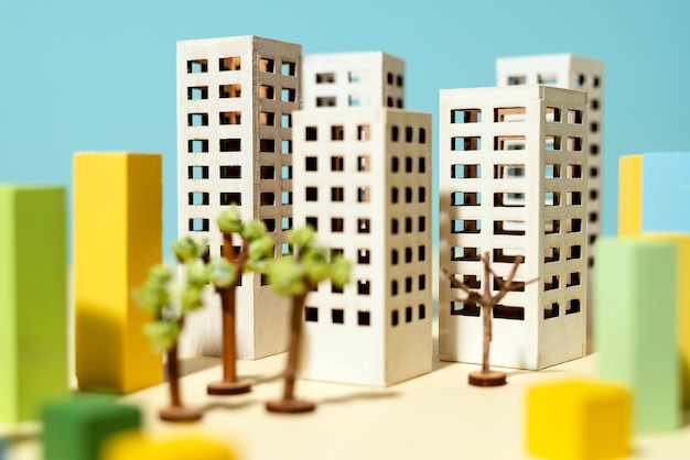 Free photo paper style building with trees