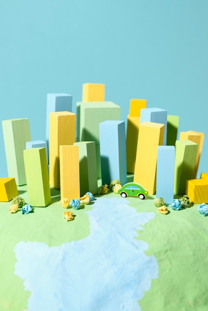 Free Photo paper style earth globe with buildings