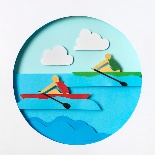 Free Photo paper style rowing competition