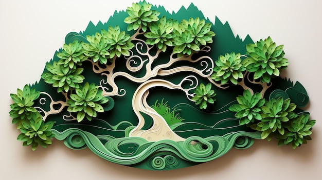 Free photo paper style three-dimensional tree