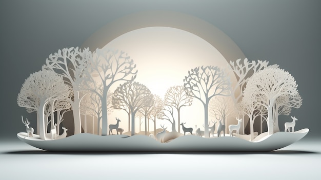 Free Photo paper style three-dimensional white trees