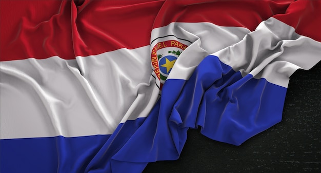 Paraguay Flag Wrinkled On Dark Background 3D Render