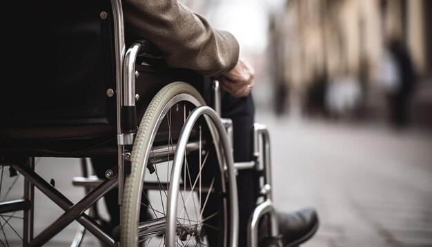 Paraplegic patient sitting in wheelchair receiving care generated by AI