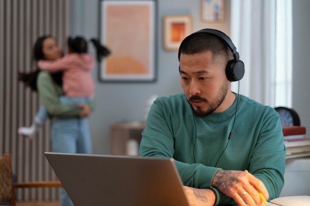 Parent working remotely with children at home