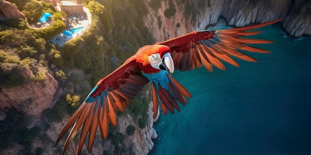 Free Photo parrot flying over lake