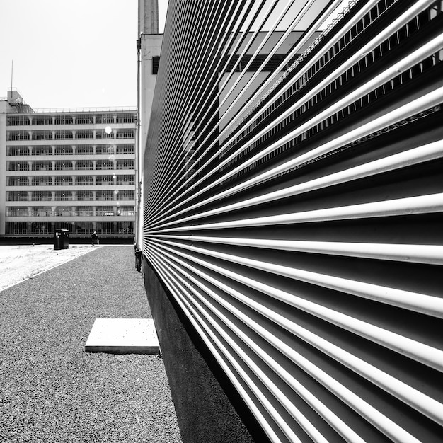 Free photo part of the building made of white pieces of metal going on top of each other