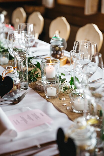 Part of decorated table for guests close up