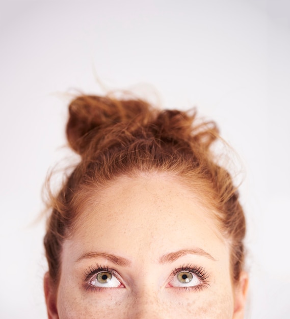 Free photo part of young woman looking up  shot