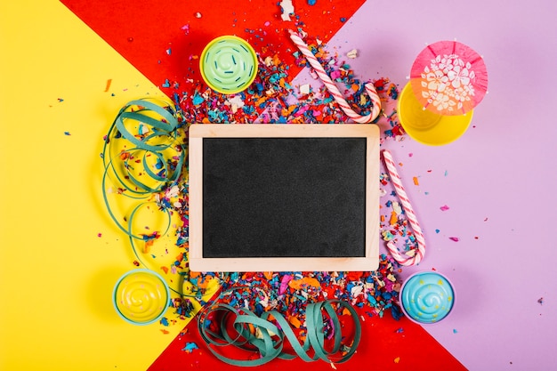 Party decoration with slate and cups