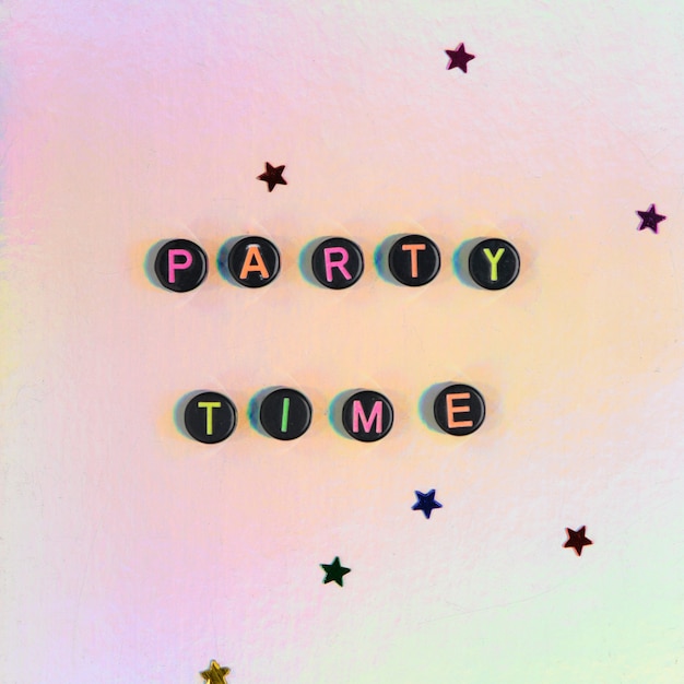 Free photo party time beads text typography on pastel