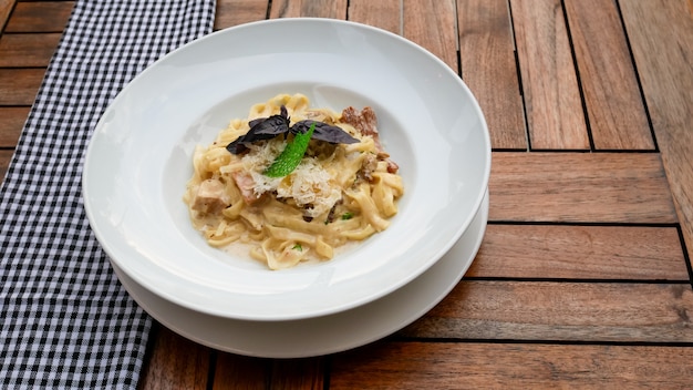 Pasta dish on a restaurant table