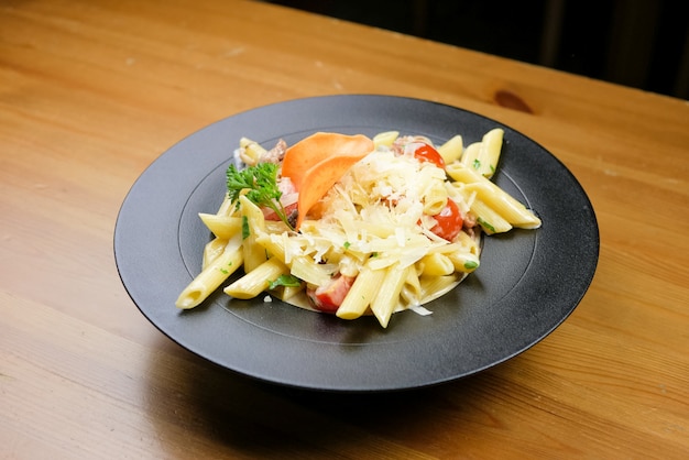 Pasta dish on a restaurant table