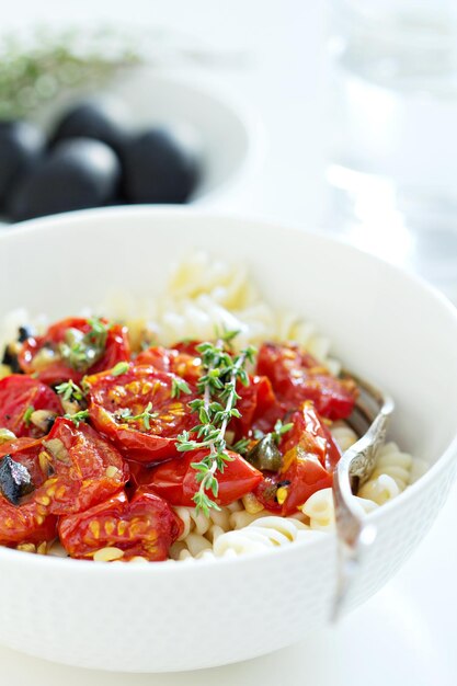 Pasta Puttaneska baked in oven