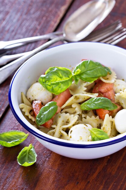 Pasta salad Caprese style with farfalle