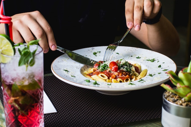 Pasta with stuffed meat in sauce