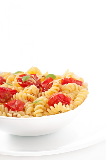 pasta with tomato, basil and grated cheese