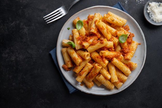 Pasta with tomato sauce served in bowl