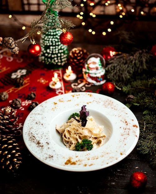 Pasta with various herbs on top