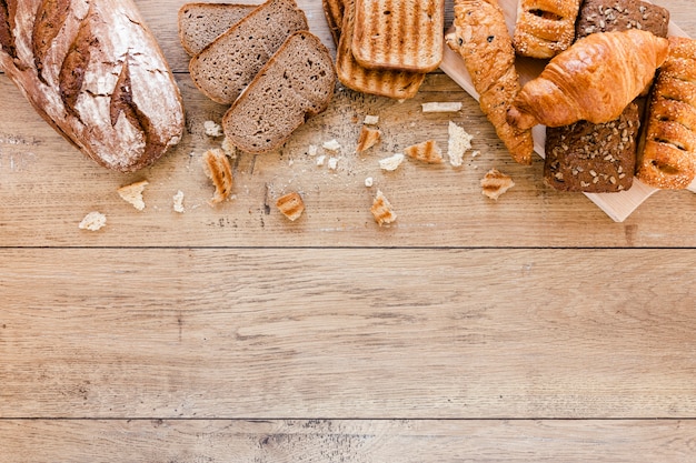 Pastries and bread with copy space