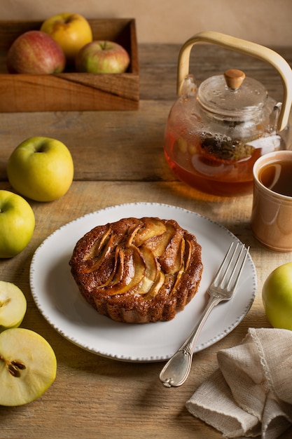 Free photo pastry and apples arrangement high angle