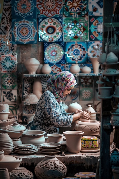 Free Photo patient woman doing pottery