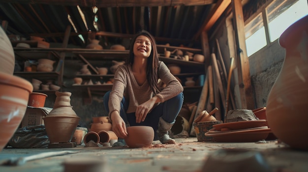 Free Photo patient woman doing pottery