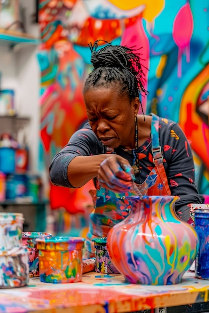 Free photo patient woman doing pottery