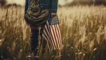 Free photo patriotic men and women standing in rural scene generated by ai