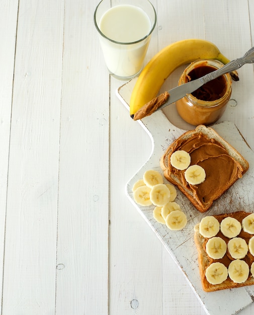 Peanut butter sandwiches with banana