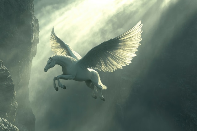 Pegasus with beautiful wings in nature