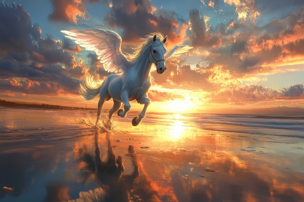 Free photo pegasus with beautiful wings in nature