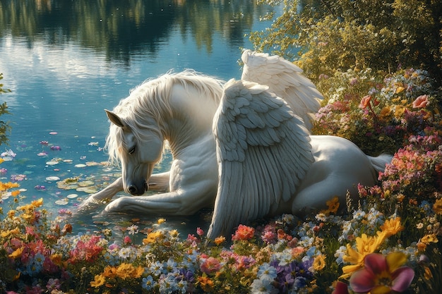 Free Photo pegasus with beautiful wings in nature