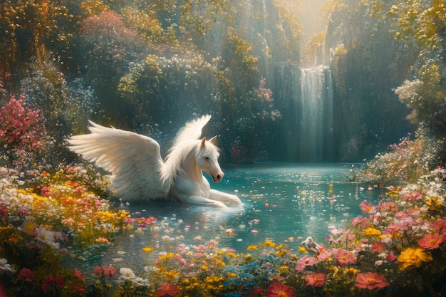 Free Photo pegasus with beautiful wings in nature