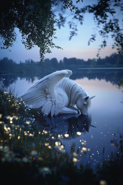 Free Photo pegasus with beautiful wings in nature