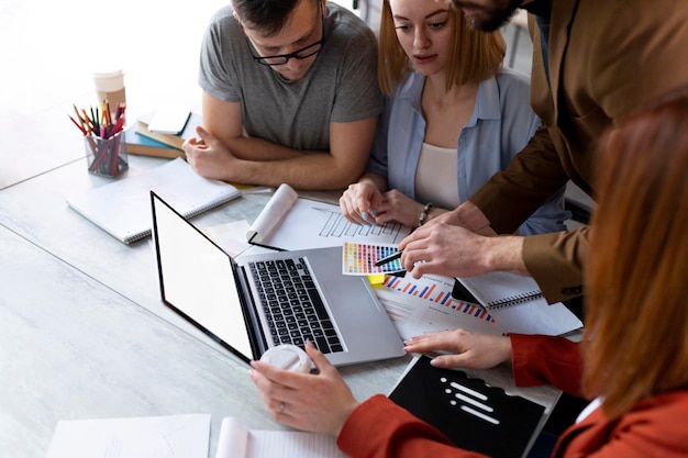 People brainstorming in a work meeting