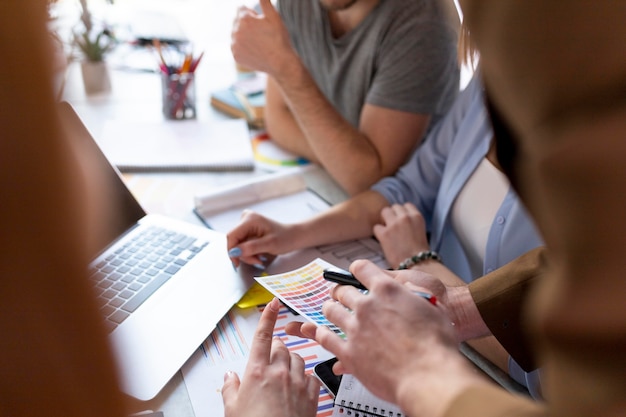 People brainstorming in a work meeting