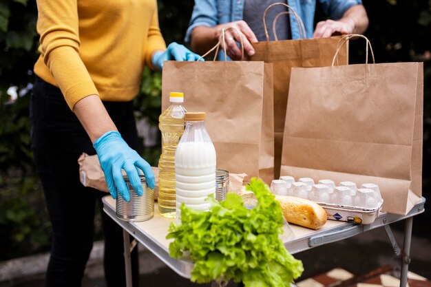 People bringing supplies to neighbors