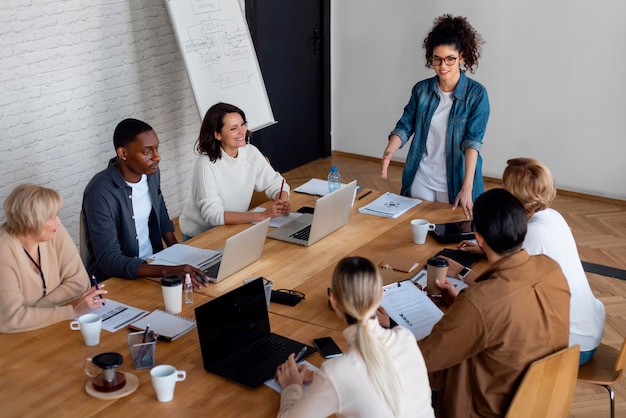 People in business meeting high angle