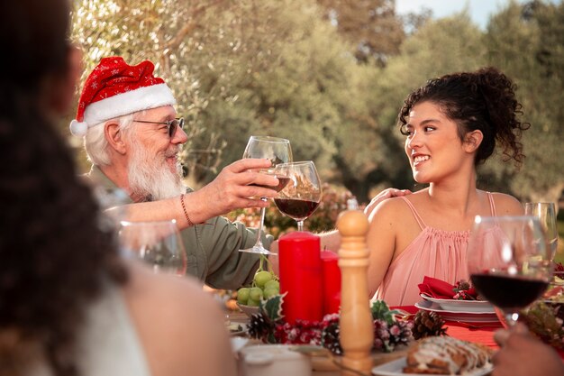 People cheering on christmas on the southern hemisphere