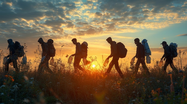 Free Photo people cleaning nature for earth day