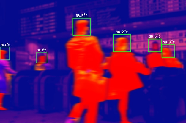 Free photo people in colorful thermal scan with celsius degree temperature