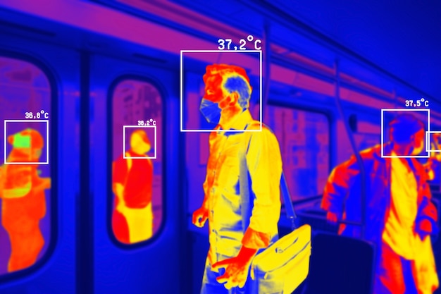 Free photo people in colorful thermal scan with celsius degree temperature