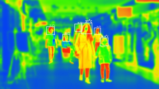 Free photo people in colorful thermal scan with celsius degree temperature