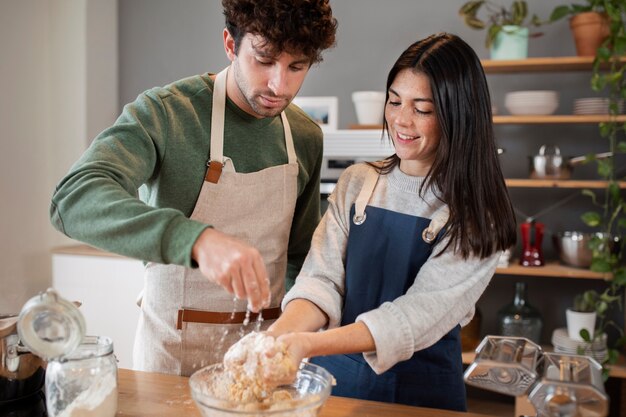 People cooking and enjoying food