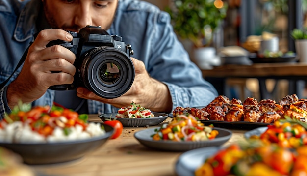 Free photo people creating food content to upload on the internet for food lovers