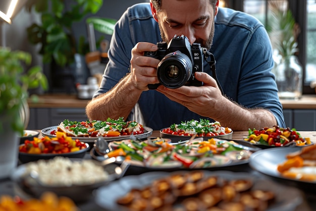 Free photo people creating food content to upload on the internet for food lovers