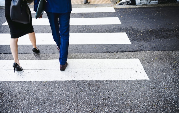 People crossing a city road