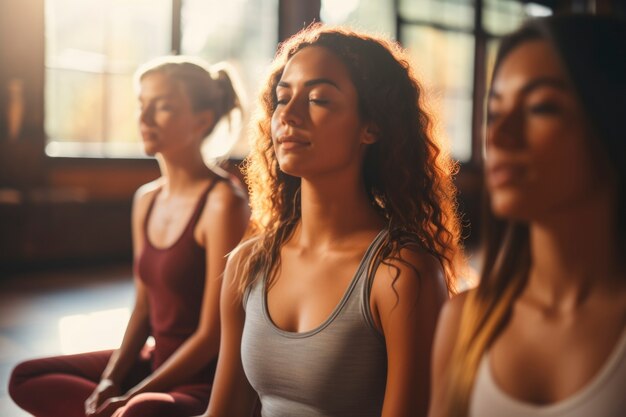 People doing yoga together in gym