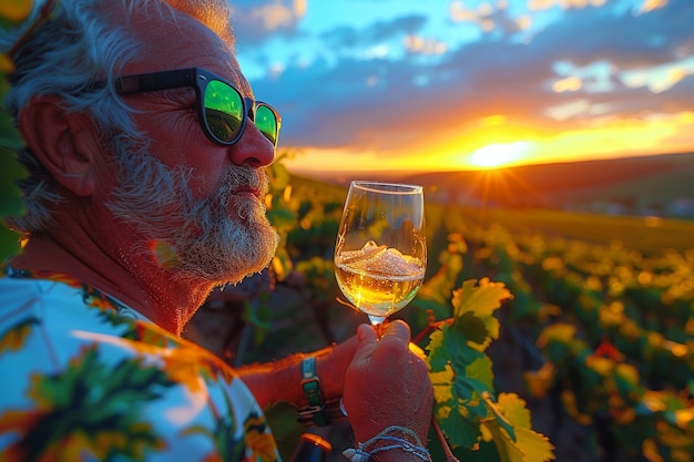 Free Photo people enjoying a glass of wine at a vineyard with nature sunset views